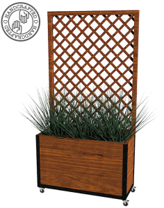 Wooden Baylis Trellis Industrial Cafe Planter with Logo, Commercial Planters, Commercial Cafe Planter, Handmade Cafe Planter, Wooden Planters, Bespoke Cafe Planters, Custom Made Planters, Wood Planter, Outdoor Planters