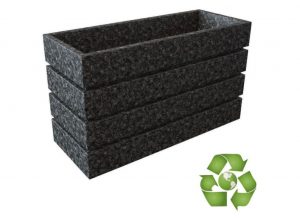 Camberwell Eco Recycled Café Planter - Black Recycled Plastic with Turquoise Canvas Banners, Eco Friendly Planters, Bespoke Eco Friendly Planters, Custom Made Planters, Commercial Cafe Planters, Restaurant Cafe Planters, Cafe Screening, Canvas Cafe Banners, Outdoor Planters, Outdoor Cafe Planters, Recycled Plastic Planters, Environmentally Friendly Planters