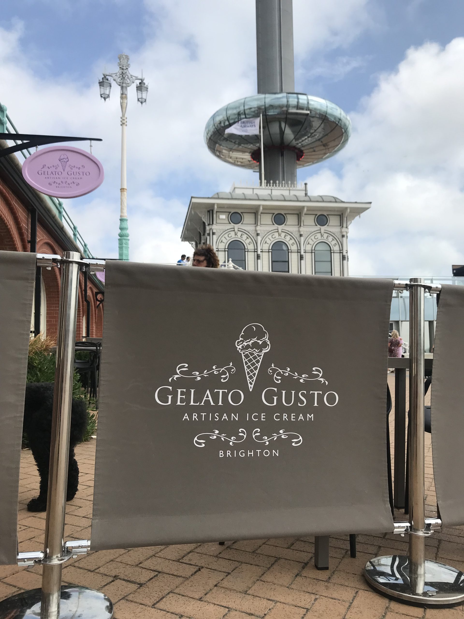 Gelato Gusto - Grey Canvas Banners with Advance Café Posts in Stainless Steel