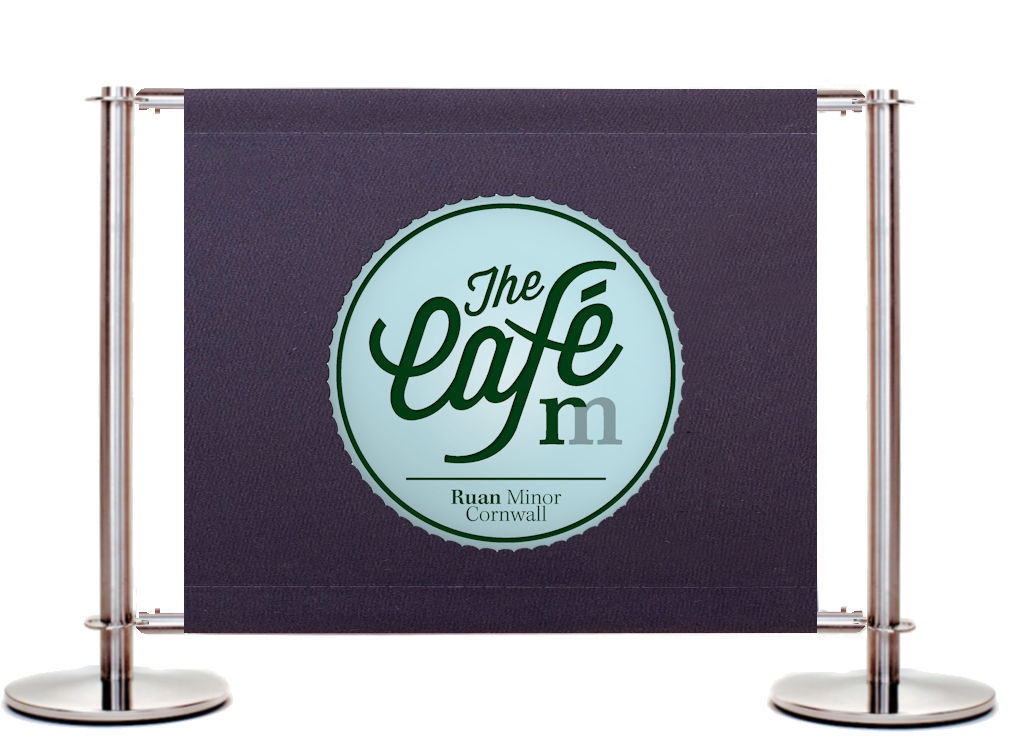 Canvas Café Banners, Printed Banners, Printed Barriers, Cafe Barrier System, Stainless Steel Cafe Barrier Posts, Cross Bars, Branded Cafe Banners, Bespoke Design, Heavy Duty Cafe Barriers, Commercial Cafe Barriers, Banner Printing, Cafe Windbreaks, Fabric Banners, Custom Banners