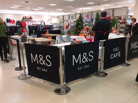 Marks & Spencer in Milton Keynes - Black Canvas Café Banners with Stainless Steel Advance Free Standing Café Posts