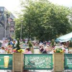 Valant Wooden Café Planter with Green PVC Cafe Banners for Innis & Gunn, Wooden Valant Planter with Planter Insert, Tall Cafe Planters, Restaurant Planters, Bespoke Cafe Planters, Commercial Cafe Planters, Wood Planter, Custom Made Cafe Planters, Outdoor Planters, Printed Vinyl Banners