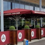 Wooden Valant Planters and Red Canvas Banners for Arbuckles