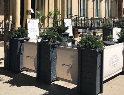 Wooden Valant Planters painted Black with Beige Canvas Banners for Lost & Key
