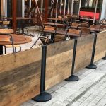 Zizzi Wooden Framed Café Panels with Dark Grey RAL 7016 Powder Coated Café Barrier Posts, Stainless Steel Café Barrier Stanchions, Commercial Use & Hospitality Use, Cafés, Restaurants, Pubs, Hotels. Bespoke Wooden Café Panels, Custom Wooden Café Panels, Handmade Wooden Café Panels