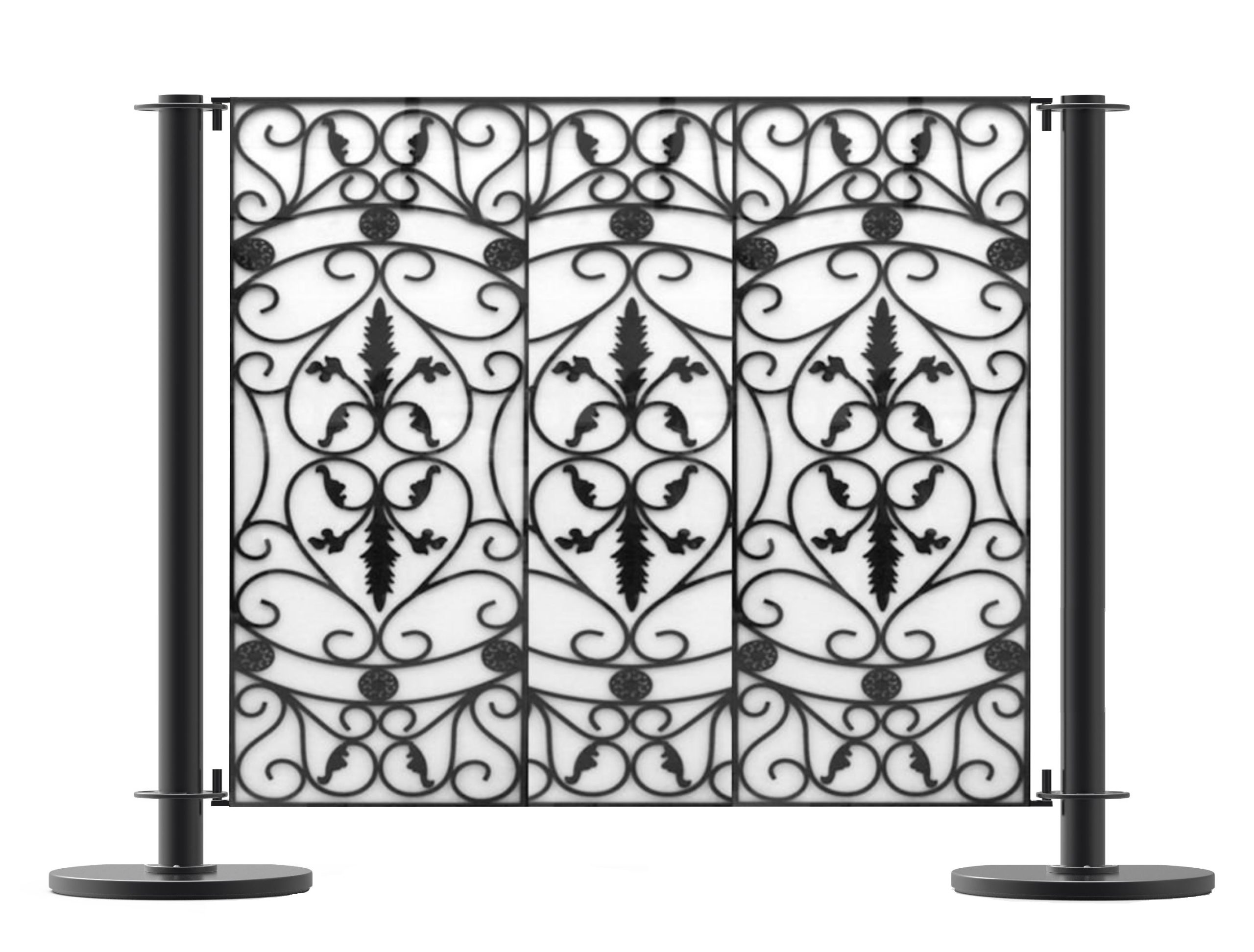 Wrought Iron Café Panels, Cafe Barrier Posts, Metal Design Panels, Outdoor Cafe Panels, Bespoke Cafe Panels, Restaurant Cafe Panels, Custom Design Cafe Panels, Commercial Cafe Panels, Cafe Barrier System, Cafe Windbreaks, Barrier Stanchions