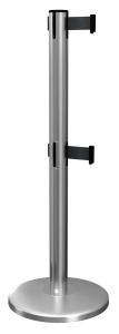 QueueMaster Twin Retractable Barrier in Satin Stainless with Black Tape