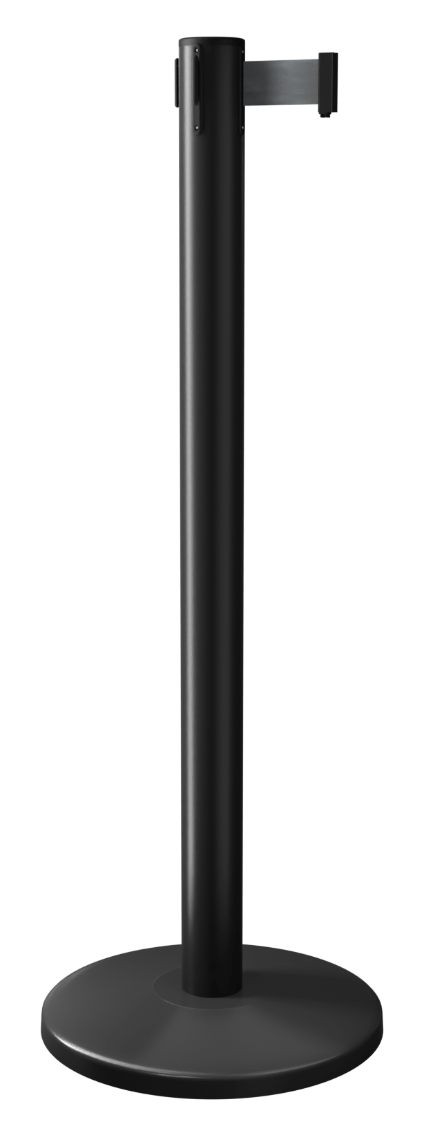 QueueMaster Retractable Barrier Post in Black with Black Tape