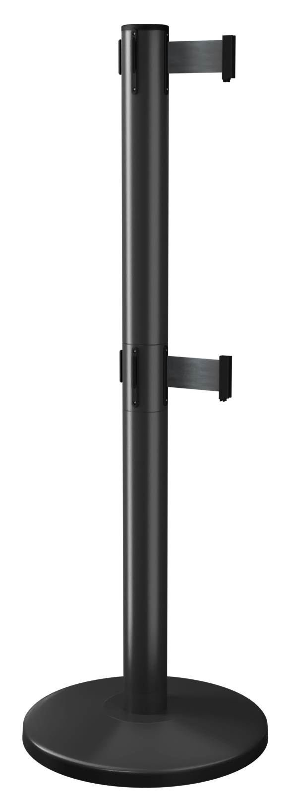 QueueMaster Twin Retractable Barrier in Black with Black Tape