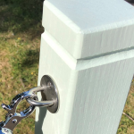 Rustic Rope Barrier Post Close Up Painted Light Green with Stainless Steel Wall Plates