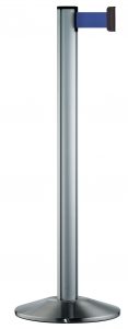Classic Retractable Barrier in Satin Stainless with Blue Tape