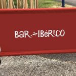 Bar Iberico Canvas Banners with Rustic Wooden Posts with Round Base in Black