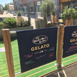 Rustic Cafe Barrier Posts for The Coffee Cart Co. Ltd and Canvas cafe Banners,printed café banners, bespoke café banners, handmade café banners, custom café banners, café screens, fabric café banners, wooden stanchions, handmade cafe barrier posts, wooden posts, rustic oak wooden cafe barrier posts
