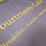 Dye Sublimated “Canvas Polyester” Café Banner for Courtroom Café