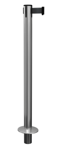 QueuePro Retractable Barrier Floor Socket Post in Satin Stainless with Black Tape