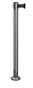QueuePro Retractable Barrier Surface Mount Post in Polished Stainless with Black Tape