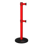 SafetyMaster Twin Retractable Barrier Post in Red with Red Tape, Retracting Barrier Post, Retractable Stanchion, Metal Retractable Barrier, Commercial Retractable