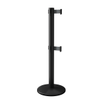 Black QueuePro 251 Twin Retractable Barrier Post with Black Tape, Retracting Barrier Post, Retractable Stanchion, Metal Retractable Barrier, Commercial Retractable