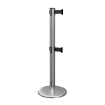 Satin Stainless Steel QueuePro 251 Twin Retractable Barrier Post with Black Tape, Retracting Barrier Post, Retractable Stanchion, Metal Retractable Barrier, Commercial Retractable