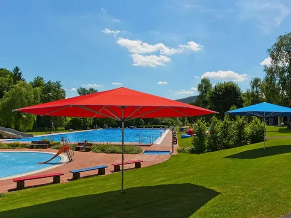 Caravita Supremo Commercial Giant Umbrella in Orange & Blue