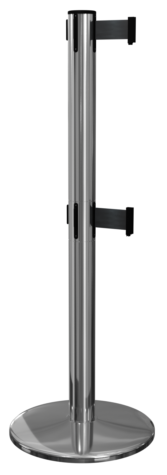 QueuePro Twin Retractable Barrier Post in Polished Stainless with Black Tape