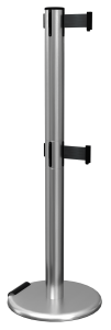 RollerPro Twin Retractable Barrier Post in Satin Stainless with Black Tape