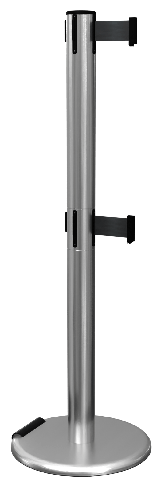 RollerPro Twin Retractable Barrier Post in Satin Stainless with Black Tape