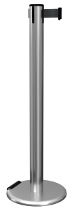 RollerPro Retractable Barrier Post in Satin Stainless with Black Tape