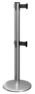 QueuePro Twin Retractable Barrier Post in Satin Stainless with Black Tape