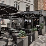 Caravita Supremo Commercial Giant Umbrella in Black with Logo - Restaurant