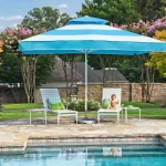 Caravita Supremo Commercial Giant Umbrella in White & Blue, Striped