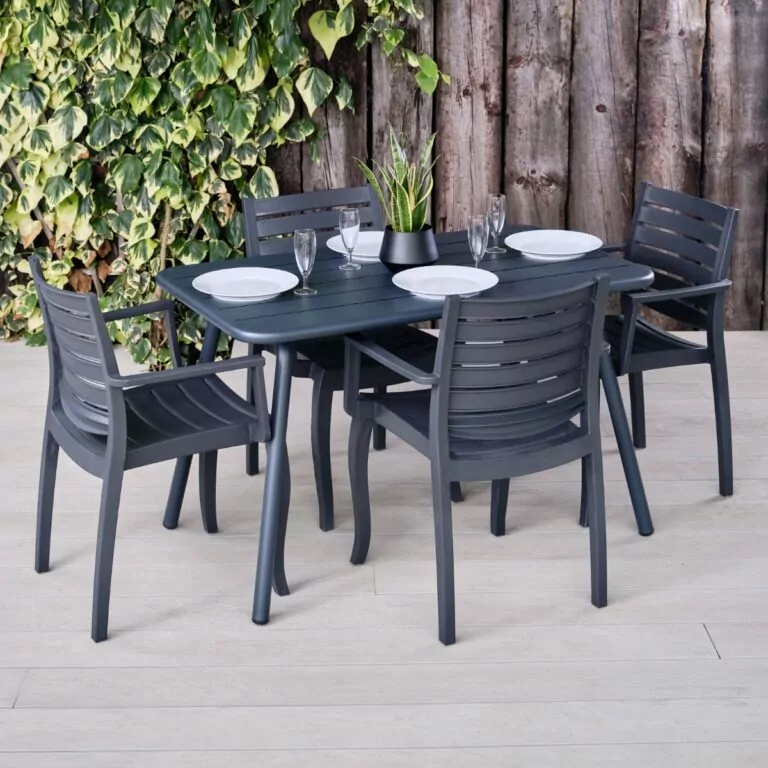 1.2m Grey Indoor & Outdoor Rectangular Metal Table Hamsterley Range with Grey Chairs
