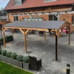 Commercial Wooden Gazebo - Roof View on Pub Patio, Wooden Cafe Pergola, Restaurant Pergola, Outdoor Pergola, Pub Pergola