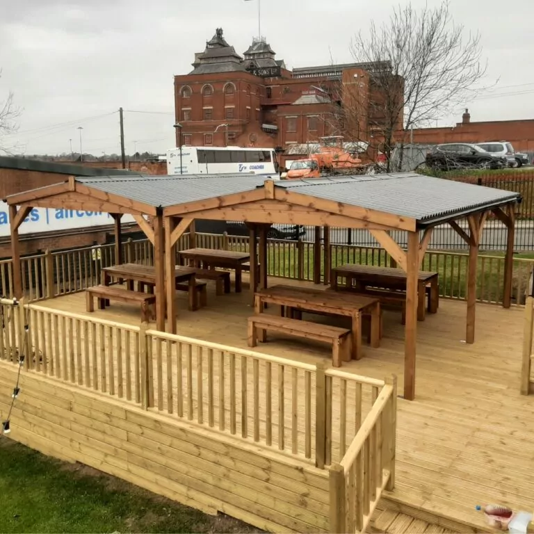 Commercial Wooden Gazebo - Roof View on Pub Decking