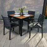 Epping Indoor & Outdoor Square Table - Wood Effect Top with 4 Chairs