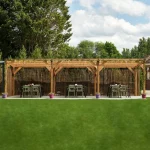 Commercial Clear Roof Pergola - Front View, Wooden Cafe Pergola, Restaurant Pergola, Outdoor Pergola, Pub Pergola, Commercial Furniture, Hospitality Furniture