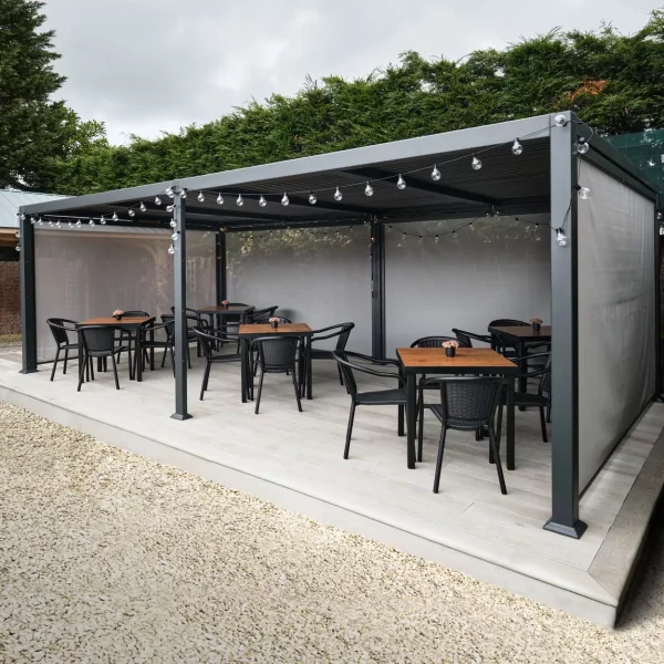 Commercial Metal Pergola with Lights and Furniture