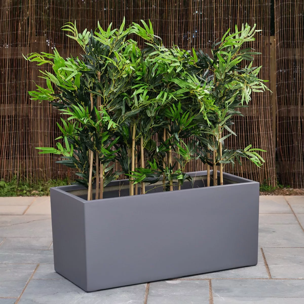 Commercial Fibreglass Planter - Grey Trough with Trees