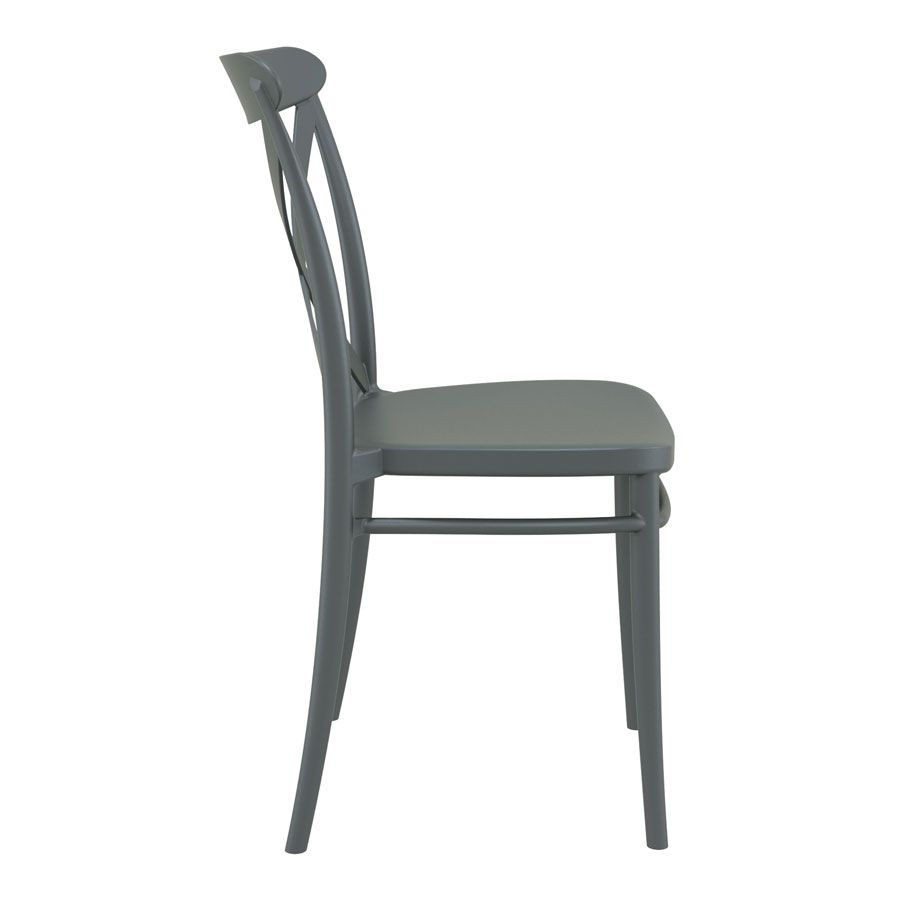 Dark Grey Criss Stackable Chair for Indoor or Outdoor Use - Side View