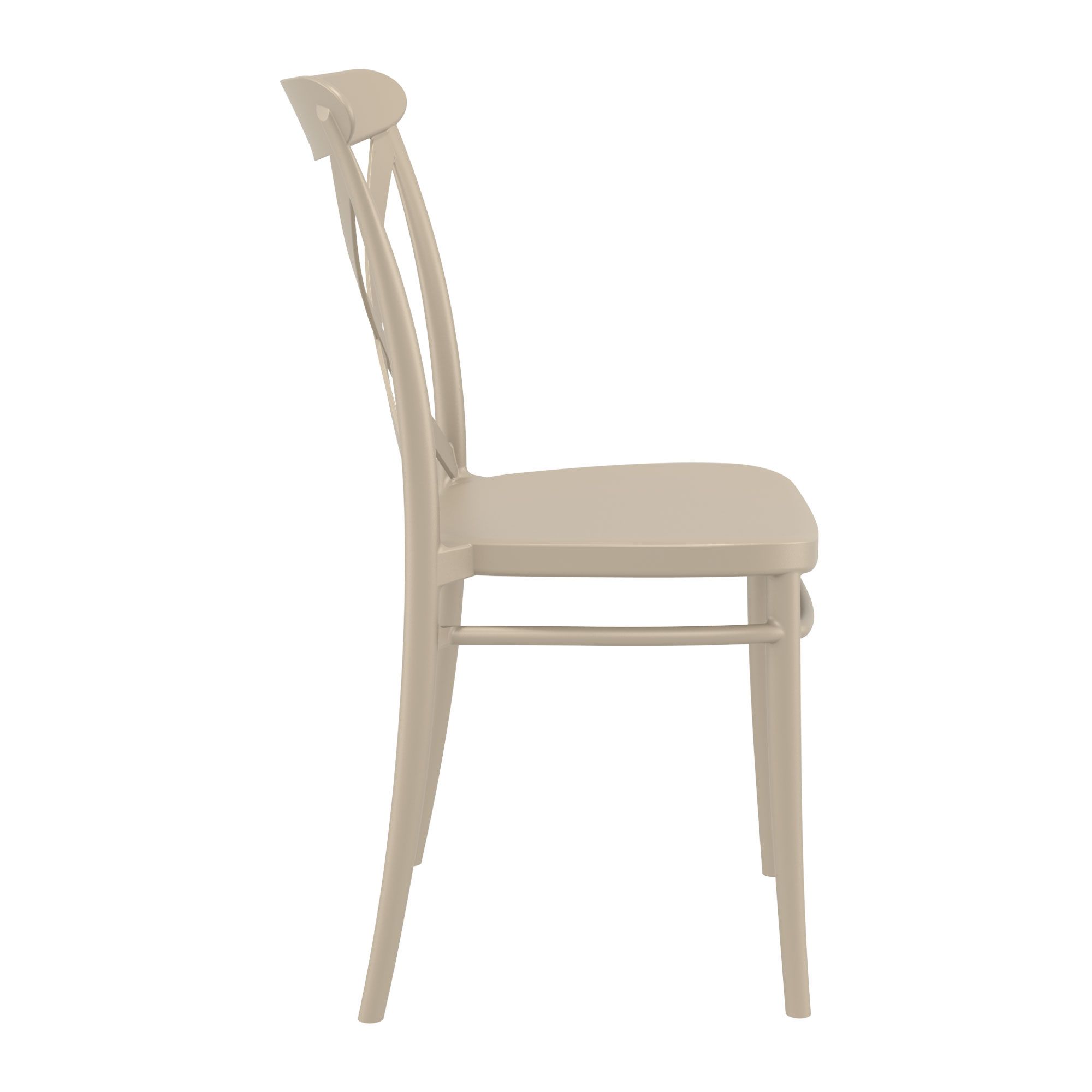 Taupe Criss Stackable Chair for Indoor or Outdoor Use - Side View