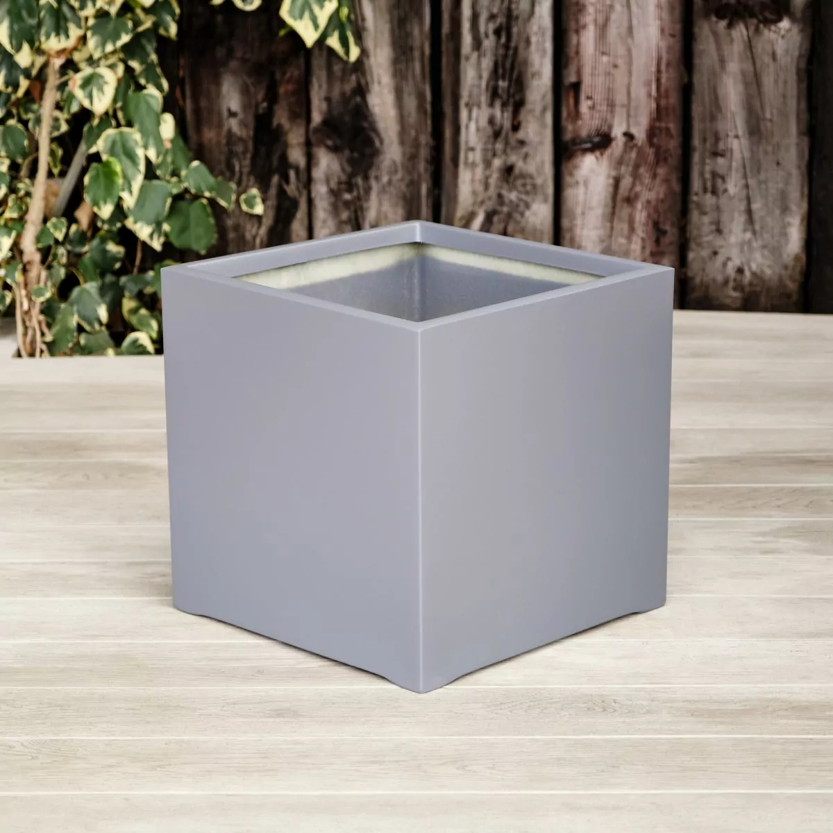 Commercial Fibreglass Planter - Grey Cube Empty