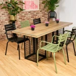 Gabion Large Rectangular Dining Table, Suitable for Indoor Use Only with Atlantic Cobble and Black & Green Hamsterley Chairs