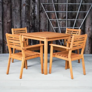 Thetford Furniture Set - Hardwood Square Table & 4 Armchairs, Indoor & Outdoor Use, Commercial Furniture, Hospitality Furniture, Outdoor Furniture