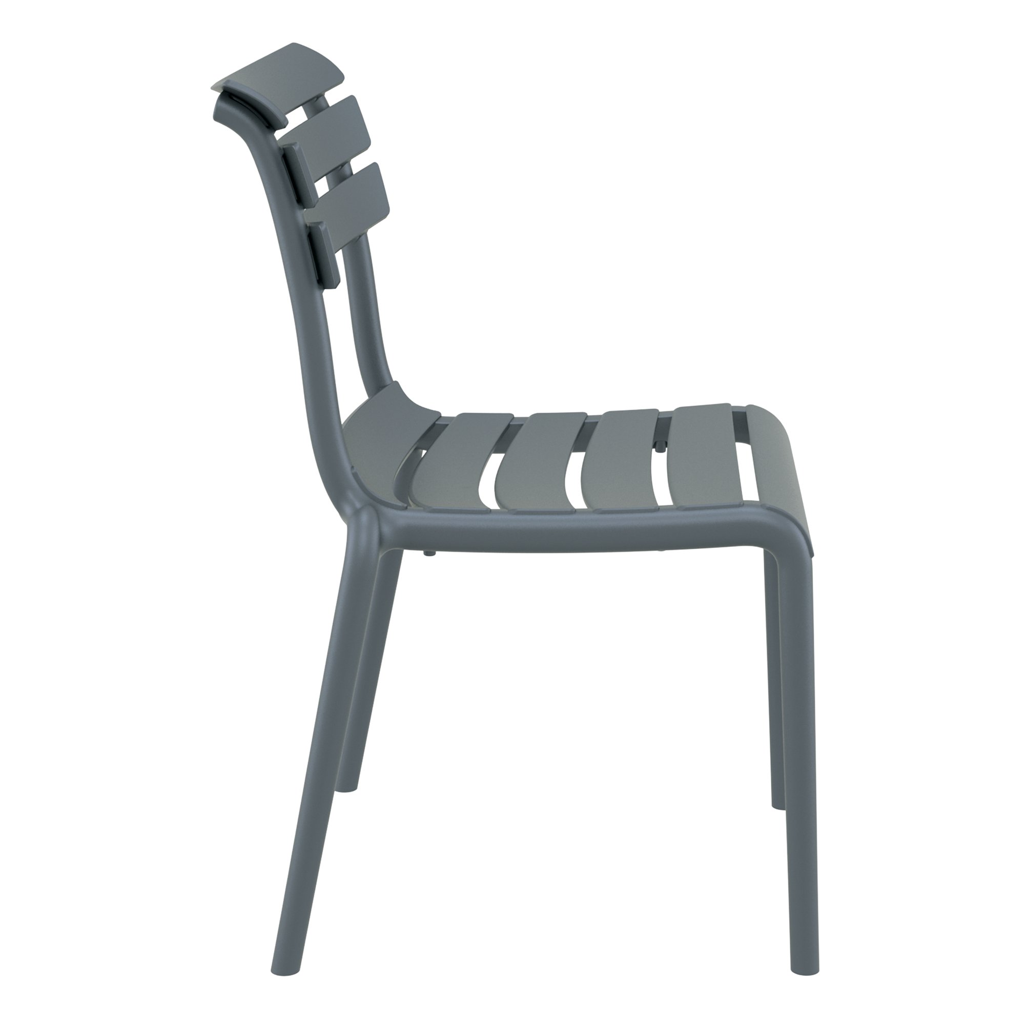 Dark Grey Marketa Stackable Chair for Indoor and Outdoor Use - Side View