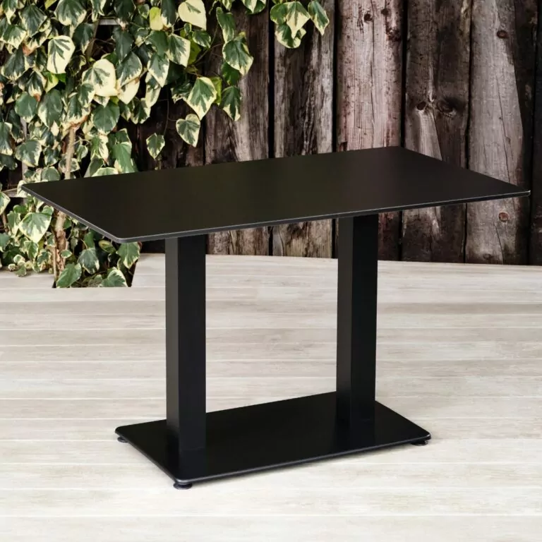 Black Rockingham Rectangular Pedestal Table with Rectangular Base. Suitable for Indoor & Outdoor Use.
