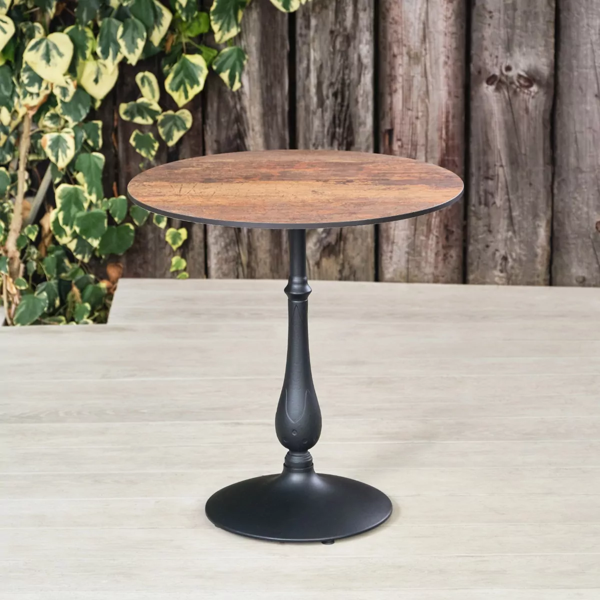 Bronze Rockingham Round Pedestal Table with Round Base. Suitable for Indoor & Outdoor Use.