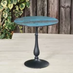 Teal Rockingham Round Pedestal Table with Round Base. Suitable for Indoor & Outdoor Use.