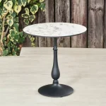 White Marble Rockingham Round Pedestal Table with Round Base. Suitable for Indoor & Outdoor Use.