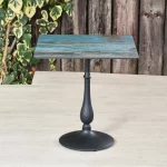 Teal Rockingham Square Pedestal Table with Round Base. Suitable for Indoor & Outdoor Use.