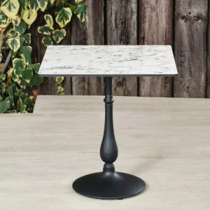 White Marble Rockingham Square Pedestal Table with Round Base. Suitable for Indoor & Outdoor Use.